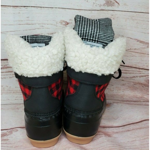 Nature Soft Comfortable Black Red Plaid Faux Fur Rain Snow Boots Cozy Size 8M - Picture 3 of 12